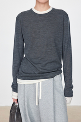 Knitted colorblock long-sleeved wool T-shirt