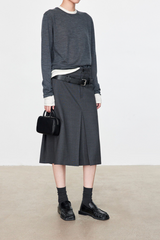 Knitted colorblock long-sleeved wool T-shirt