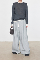 Knitted colorblock long-sleeved wool T-shirt