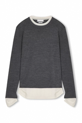 Knitted colorblock long-sleeved wool T-shirt