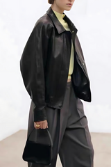 Vintage style black lapel leather jacket