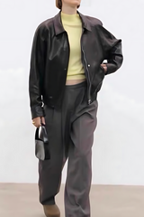 Vintage style black lapel leather jacket