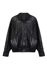 Vintage style black lapel leather jacket