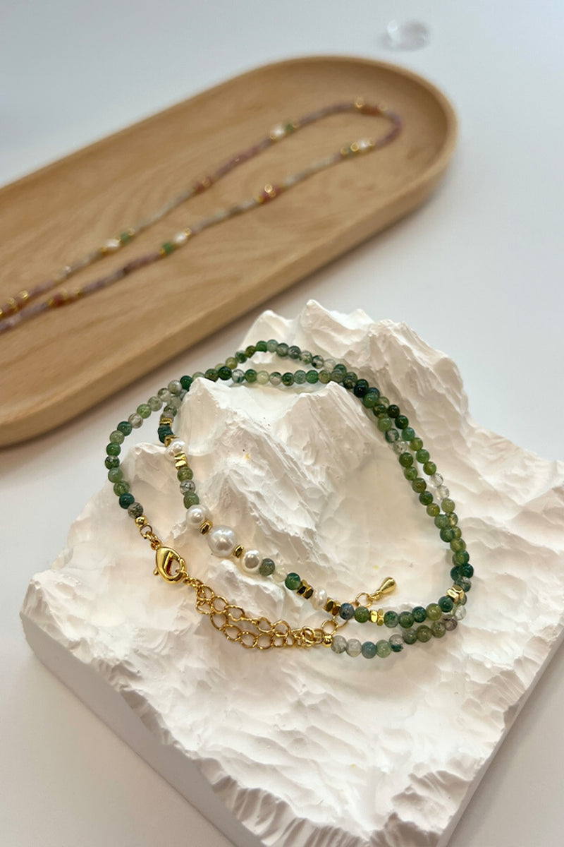 Vintage Green Pearl Beaded Necklace