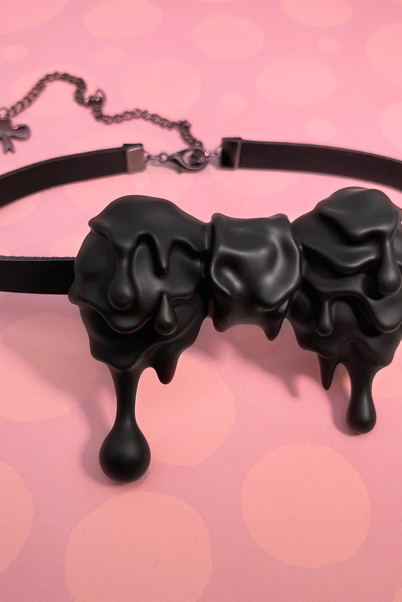 Black Sweet Bow With Leather Necklace