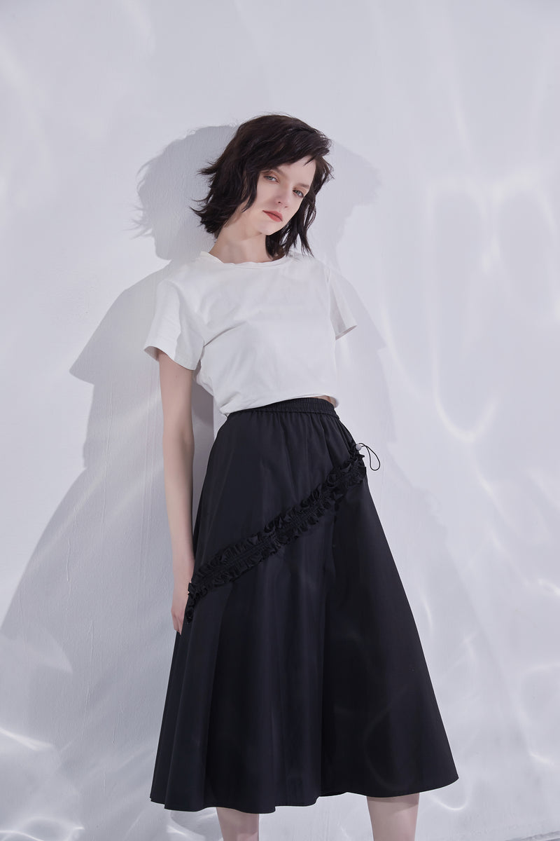 Asymmetric Ruffle Midi Skirt