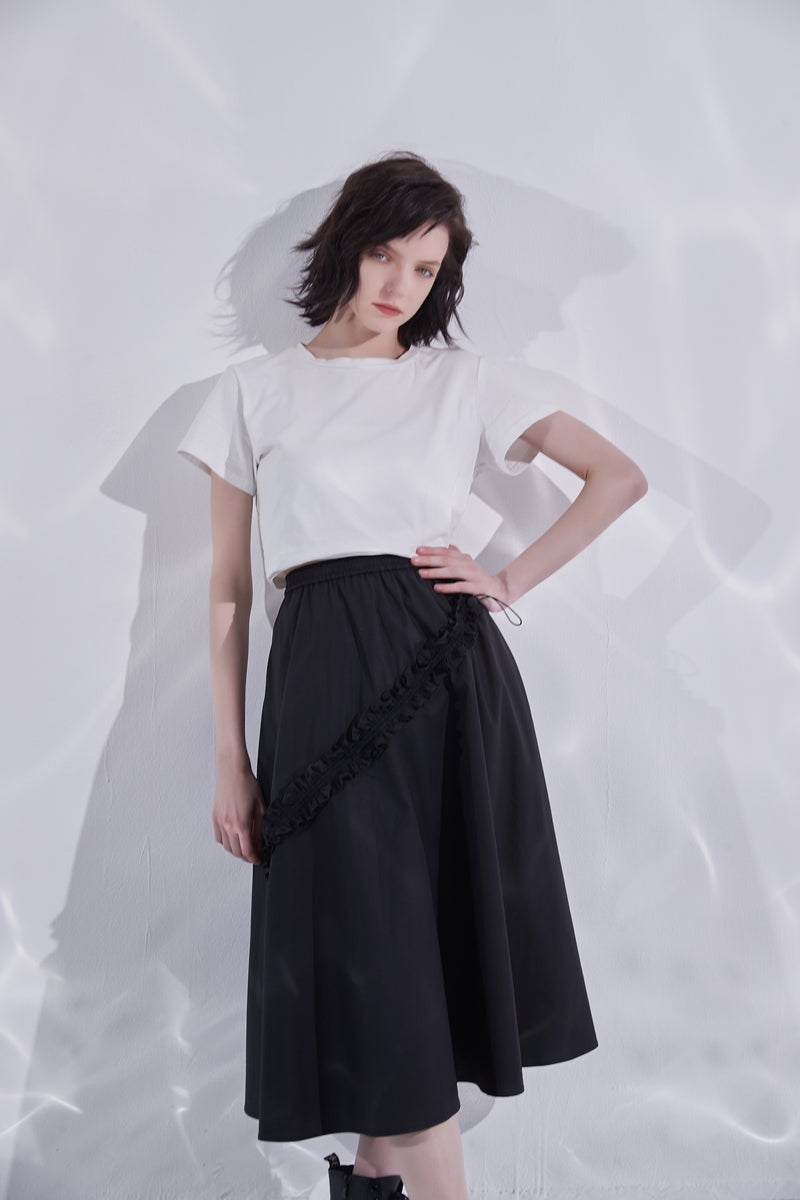 Asymmetric Ruffle Midi Skirt