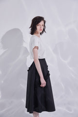 Asymmetric Ruffle Midi Skirt