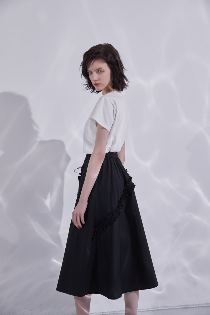 Asymmetric Ruffle Midi Skirt