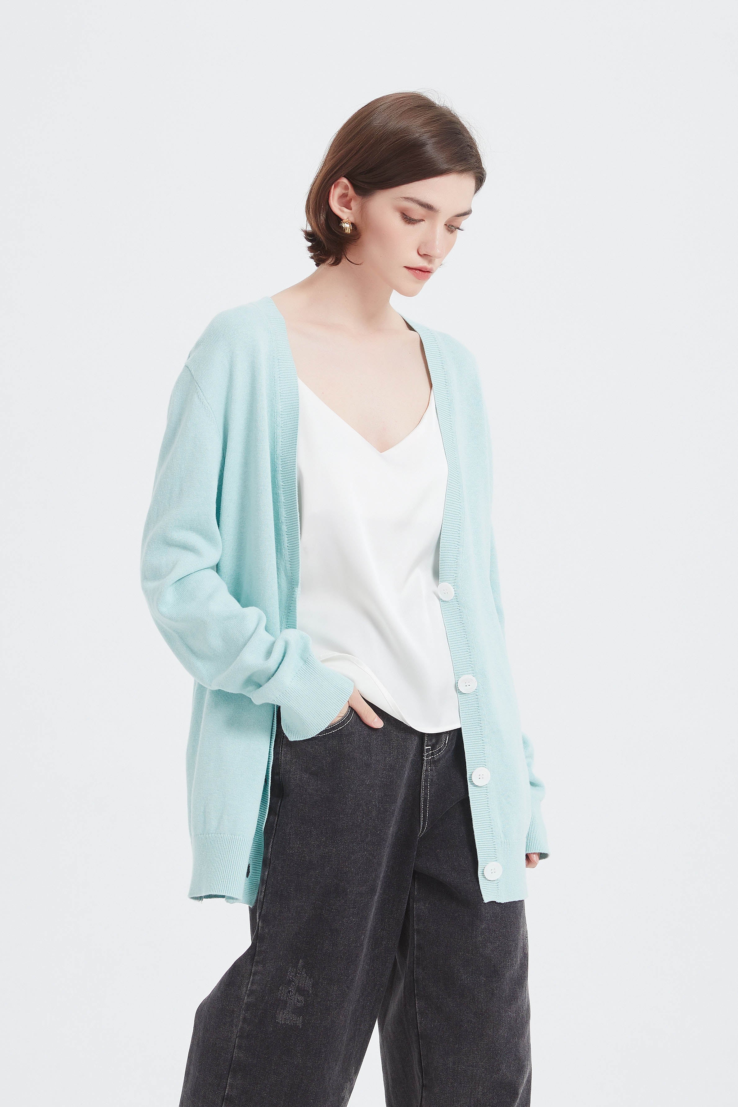 Oversized Linen Blend Cardigan With Buttons | ISSANYI