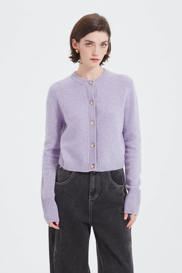 Lilac Short Fine-knit Cardigan With Buttons