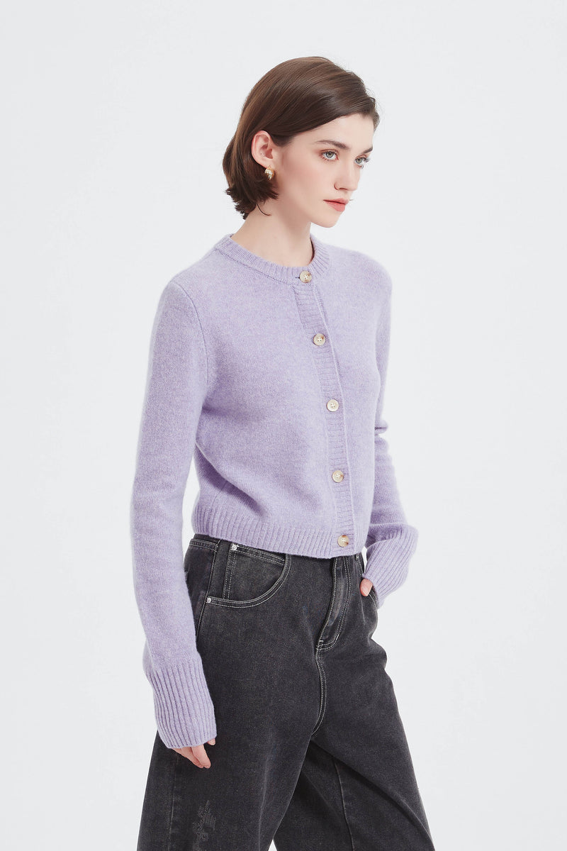 Lilac Short Fine-knit Cardigan With Buttons