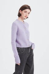 Lilac Short Fine-knit Cardigan With Buttons